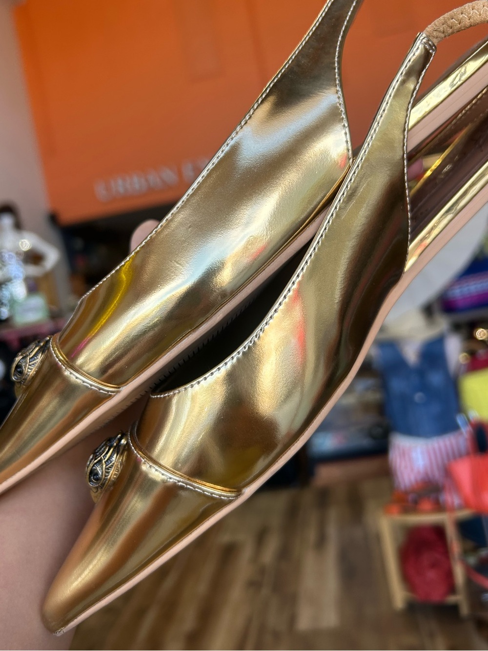 Kurt Geiger The Belgravia Slingback Flat in Gold Patent Leather - Picture 9 of 9